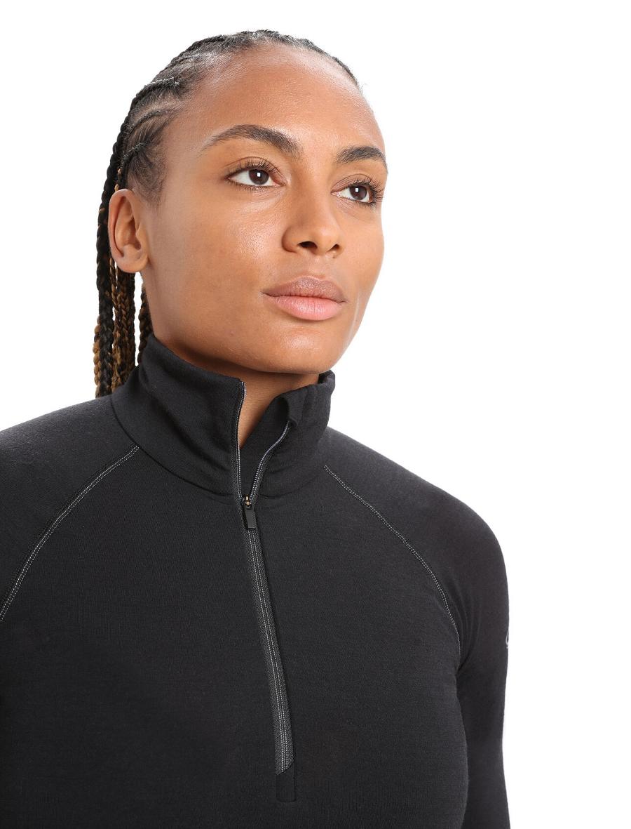 Base Layers Icebreaker BodyfitZone™ Merino 200 Zone Thermal Long Sleeve Half Zip Top Femme Noir | FR 1867KORI